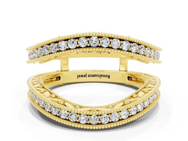 Yellow gold Round Moissanite Milgrain Eternity Band with Channel Setting