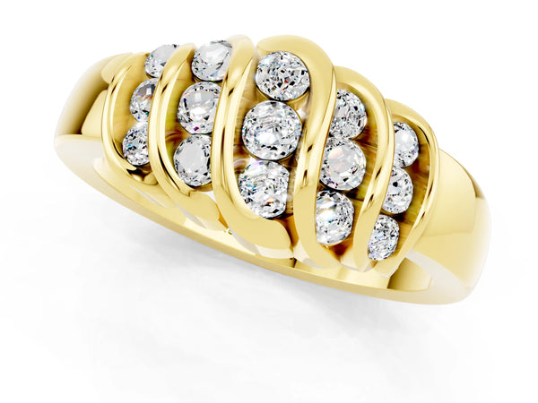 Yellow gold Round Moissanite Multi-Row Crossover Band