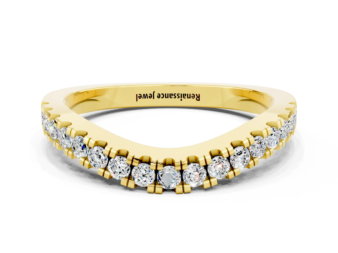Yellow gold Round Moissanite Pavé Curved Band with Shared Prong Setting_6