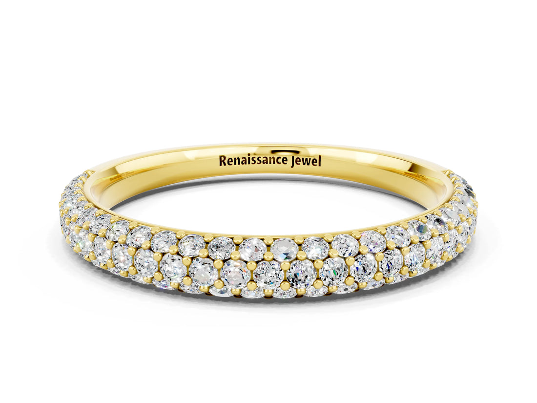 Yellow gold Round Moissanite Pavé Eternity Band with Shared Prong Setting_6
