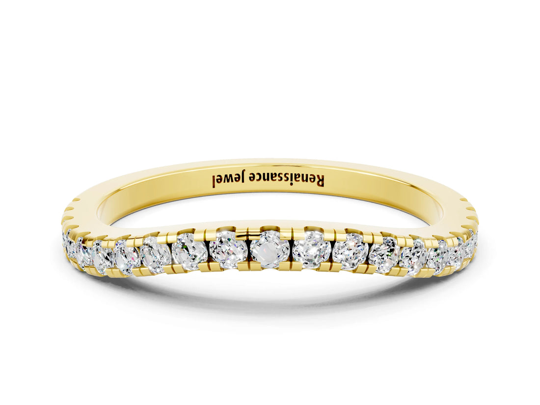 Yellow gold Round Moissanite Pavé Half Eternity Band with Shared Prong Setting_6