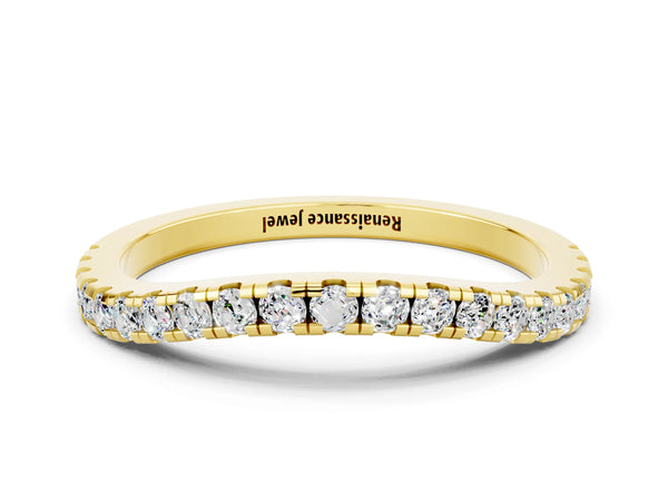 Yellow gold Round Moissanite Pavé Half Eternity Band with Shared Prong Setting