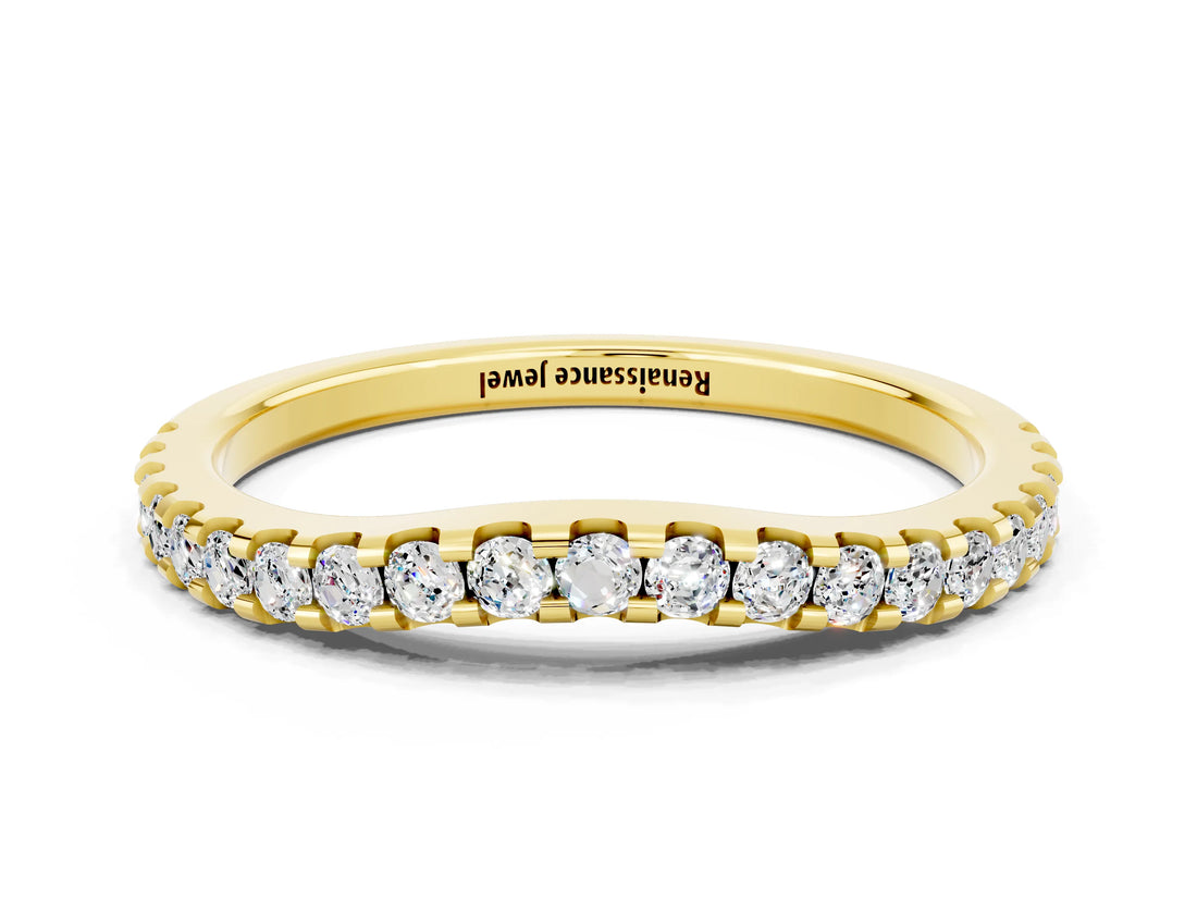 Yellow gold Round Moissanite Pavé Set Curved Wedding Band_6