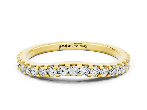 Yellow Gold Round Moissanite Slim Pave Curved Half Eternity Wedding Band