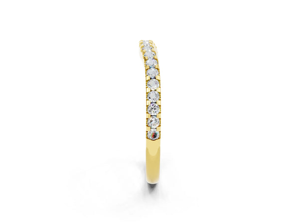 Yellow Gold Round Moissanite Slim Pave Curved Half Eternity Wedding Band