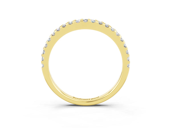 Yellow Gold Round Moissanite Slim Pave Curved Half Eternity Wedding Band