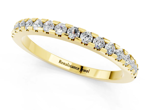 Yellow Gold Round Moissanite Micro Prong Pave Half Eternity Wedding Band