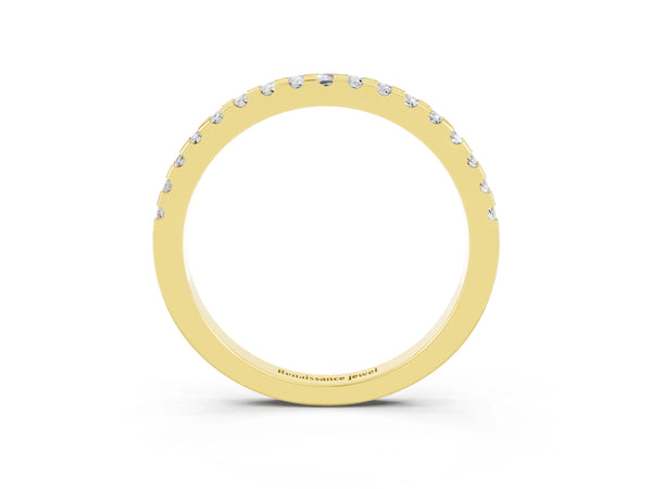 Yellow Gold Round Moissanite Micro Prong Pave Half Eternity Wedding Band