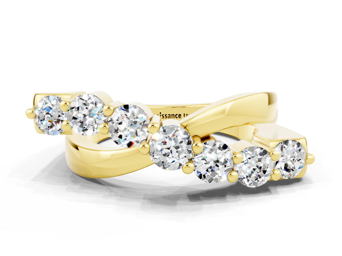 Yellow gold Round Moissanite Prong-Set Crossover Band_6