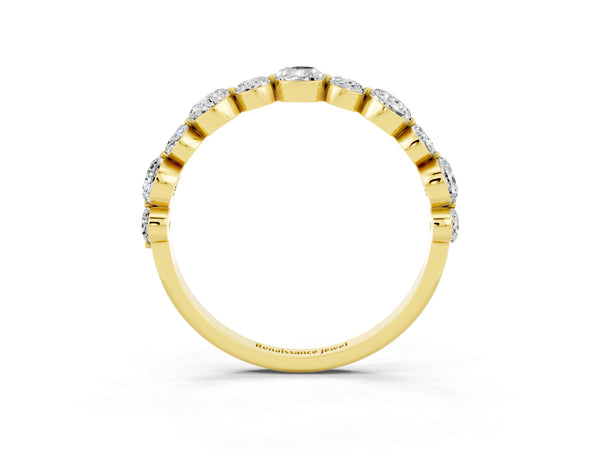 Yellow Gold Round Moissanite Half Eternity Band with Scalloped Prong Setting