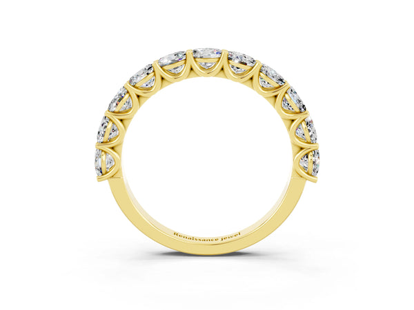 Yellow Gold Round Moissanite Half Eternity Band with Open U Shared Prongs