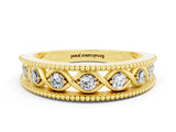 Yellow gold Round Moissanite Twist Milgrain Band with Bezel Setting_12