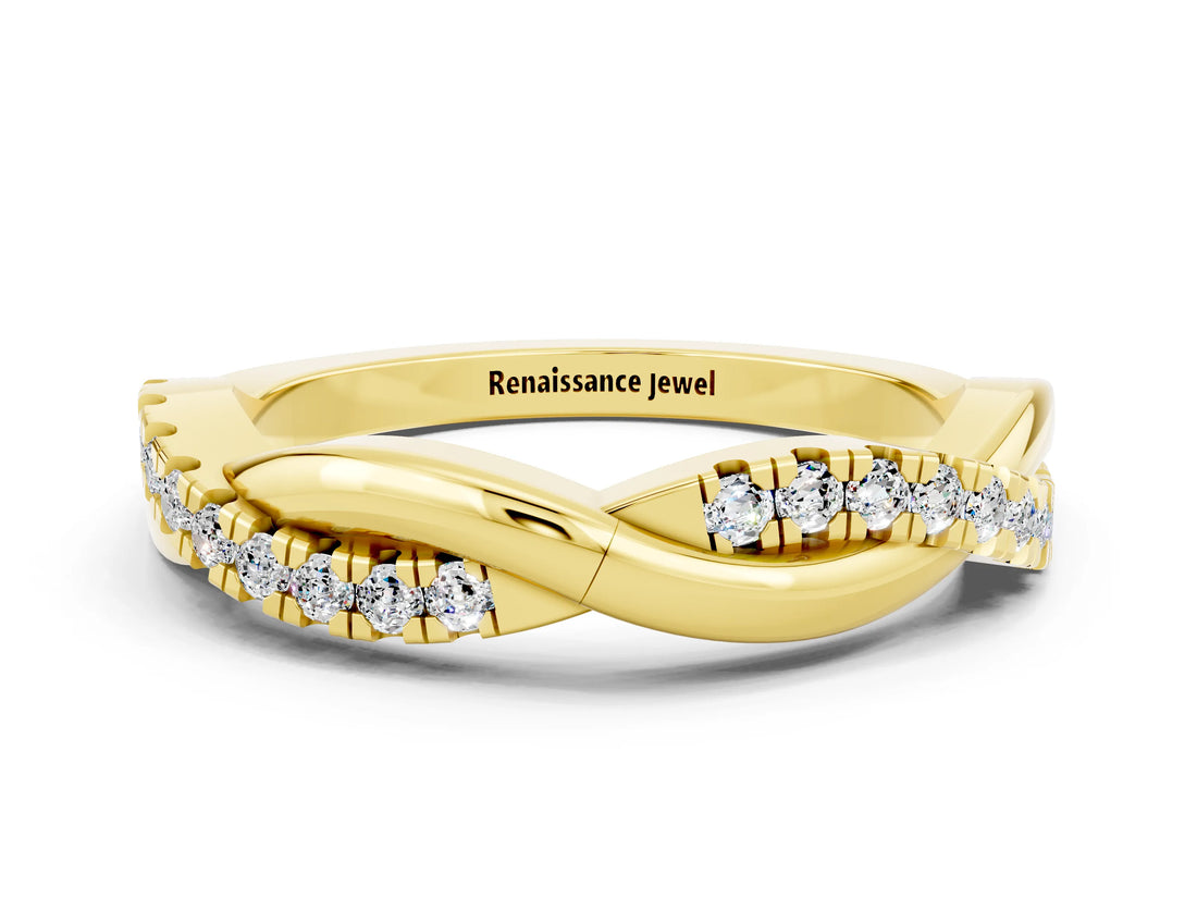 Yellow gold Round Moissanite Twisted Infinity Band with Prong Setting_6