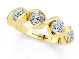 Yellow gold Round Moissanite Wave Band with Channel Setting and Shared Prongs_7