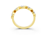 Yellow gold Round Moissanite Wave Band with Channel Setting and Shared Prongs_9