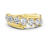 Yellow gold Round Moissanite Wave Band with Channel and Shared Prong Setting_18