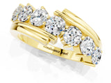 Yellow gold Round Moissanite Wave Band with Channel and Shared Prong Setting_19