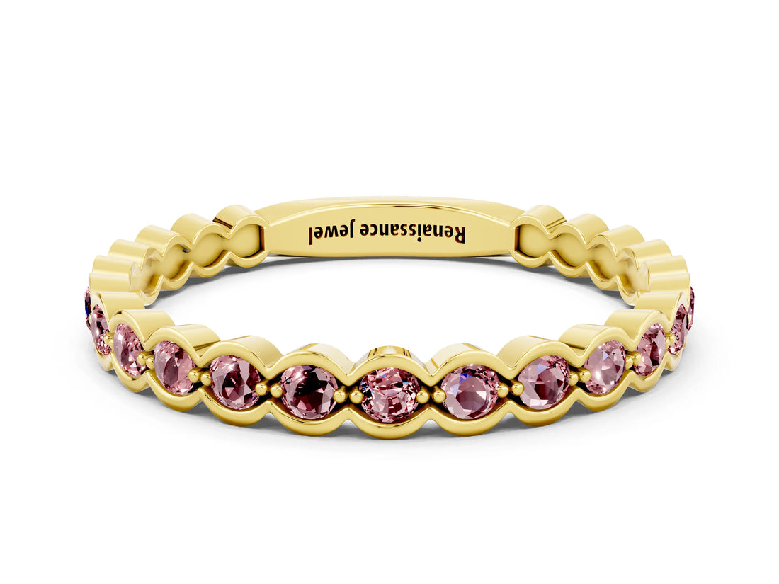Yellow gold Round Morganite Bezel Set Eternity Band_7