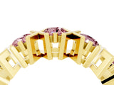 Yellow gold Round Morganite Channel Set Band with X-Prong Detail_10