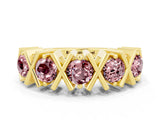 Yellow gold Round Morganite Channel Set Band with X-Prong Detail_6