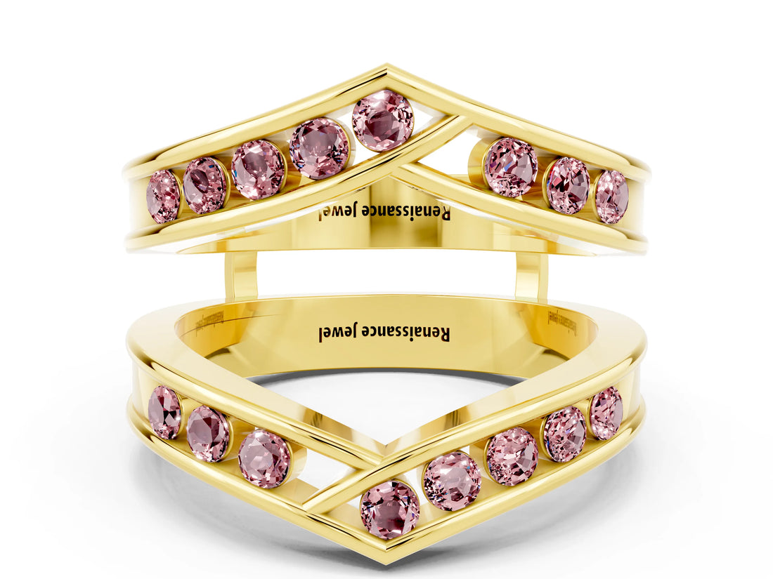 Yellow gold Round Morganite Channel-Set Chevron Band_6