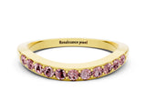 Yellow gold Round Morganite Curved Wedding Band with Channel Setting_6