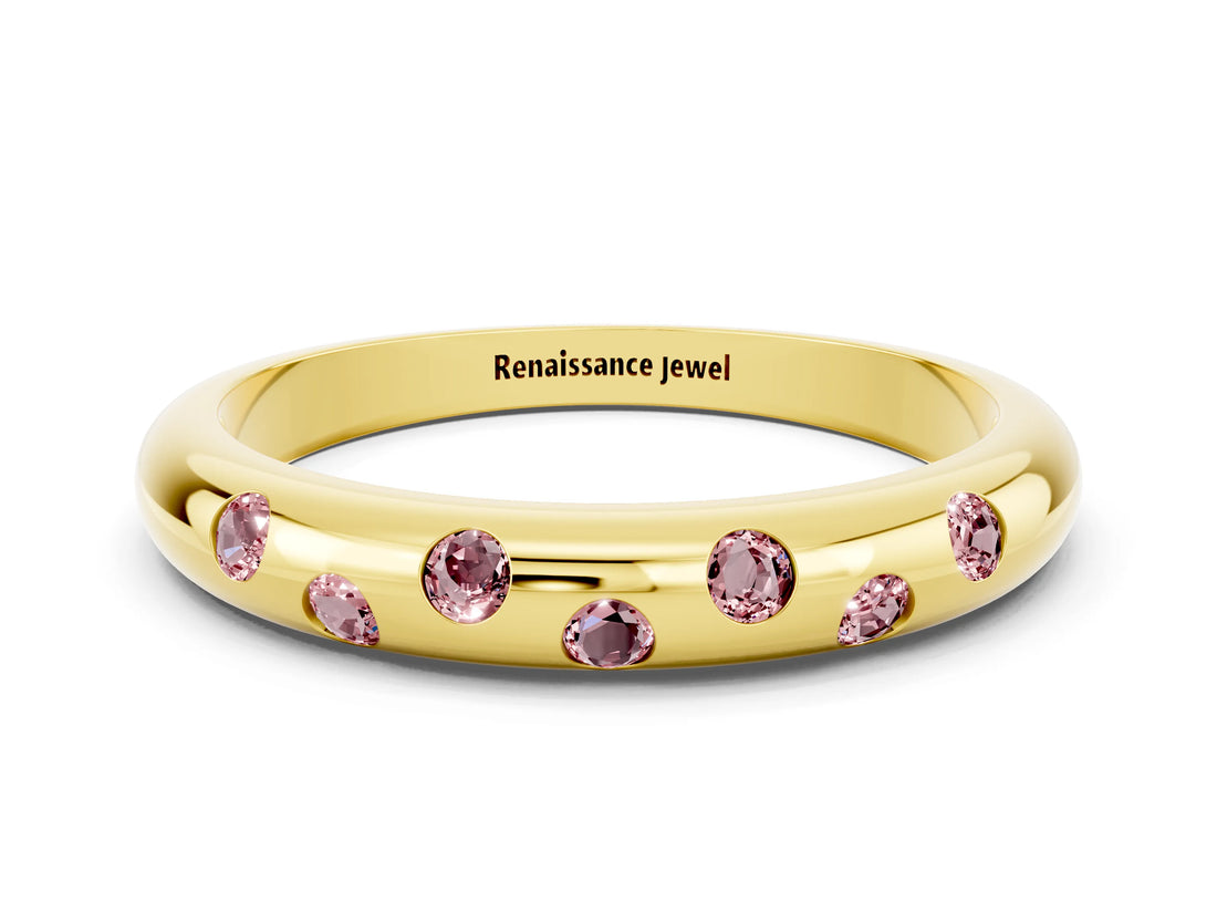 Yellow gold Round Morganite Flush-Set Comfort Fit Band_6
