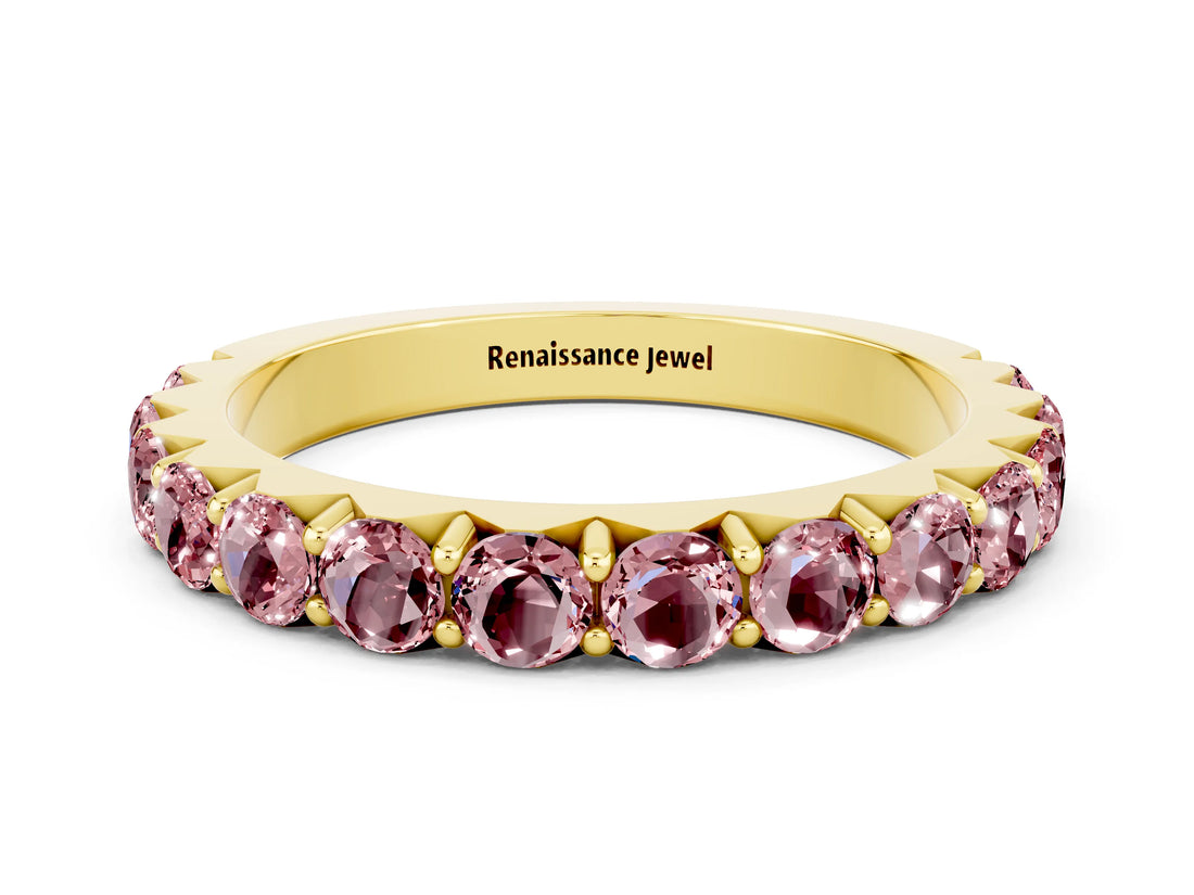 Yellow gold Round Morganite Half Eternity Band with Classic Prong Setting_6