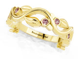 Yellow gold Round Morganite Leaf Eternity Band with Bezel Setting_79