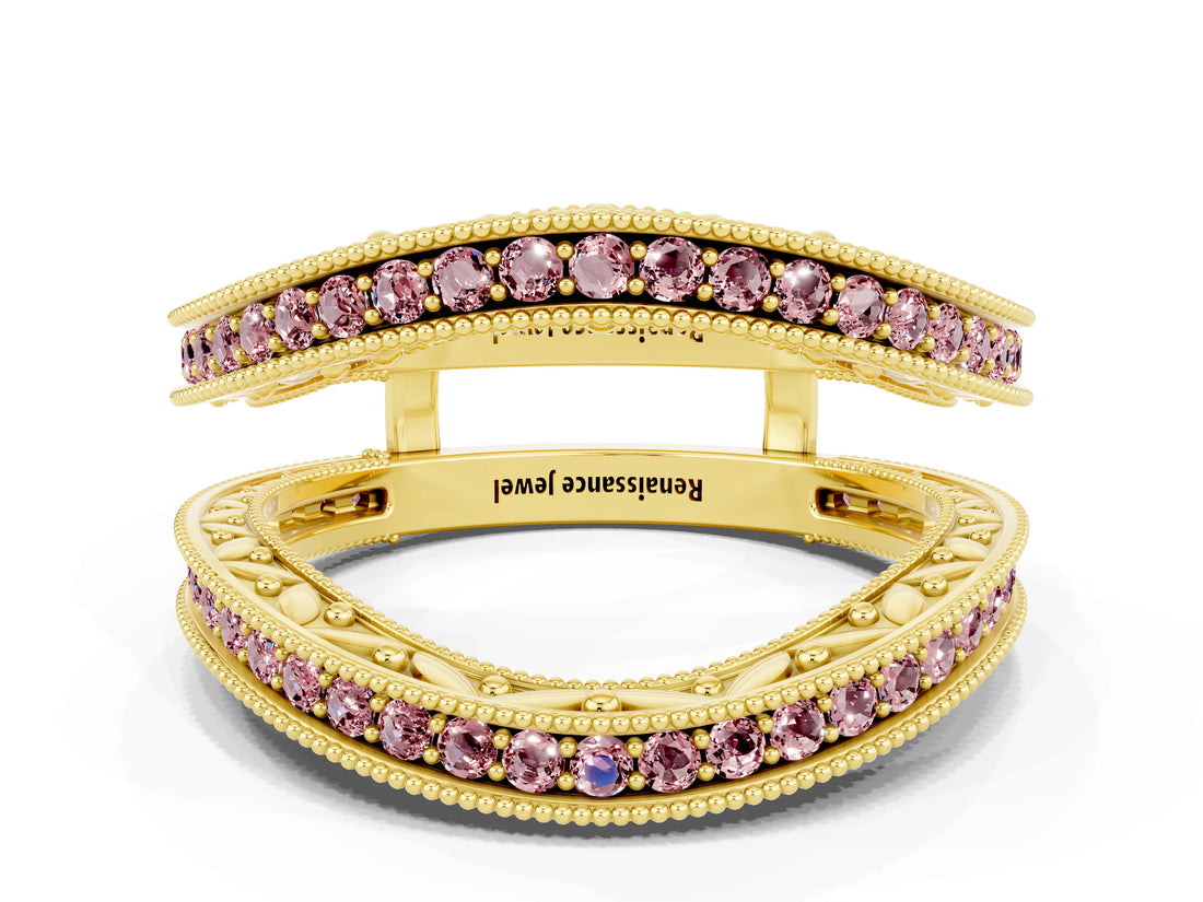 Yellow gold Round Morganite Milgrain Eternity Band with Channel Setting_18