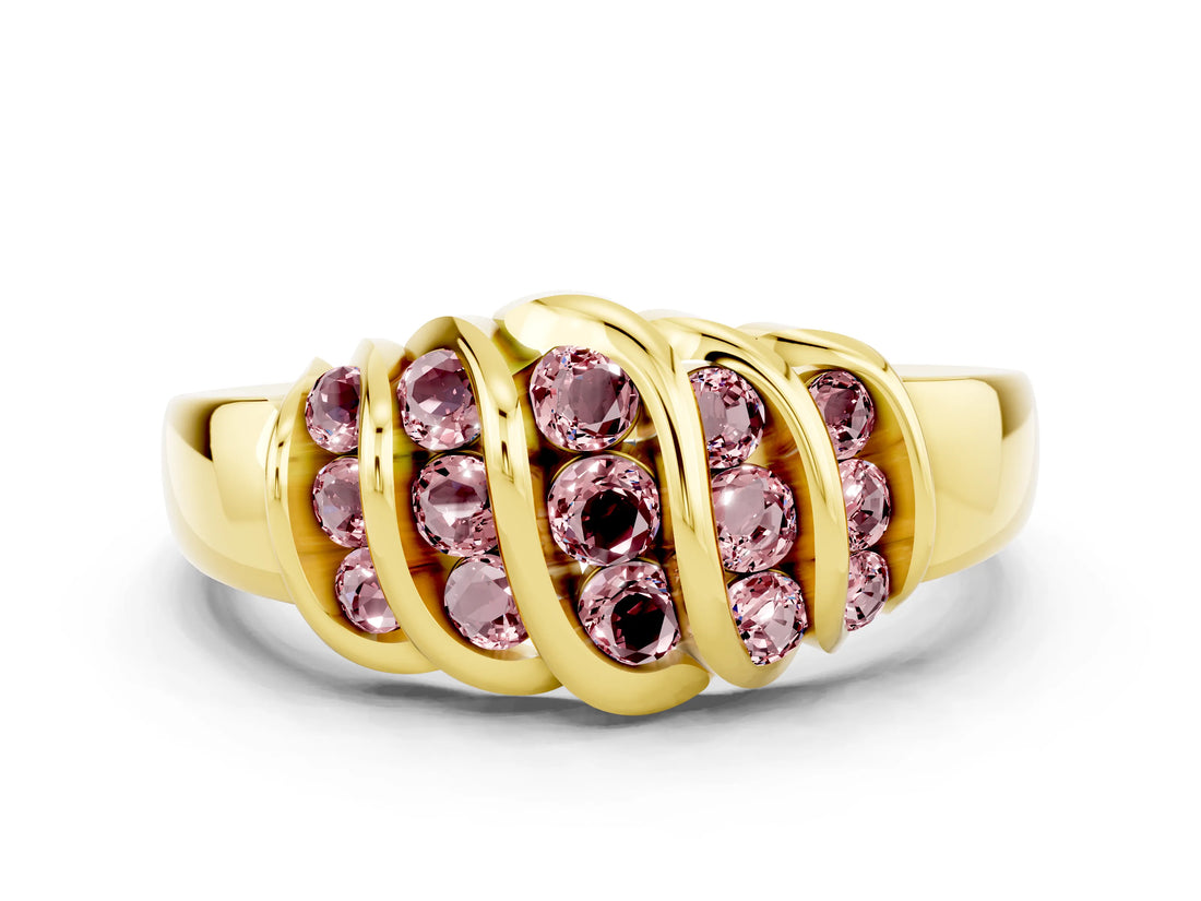 Yellow gold Round Morganite Multi-Row Crossover Band_6