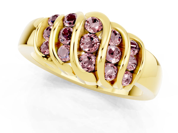 Yellow gold Round Morganite Multi-Row Crossover Band