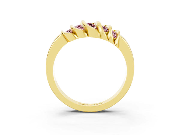 Yellow gold Round Morganite Multi-Row Crossover Band