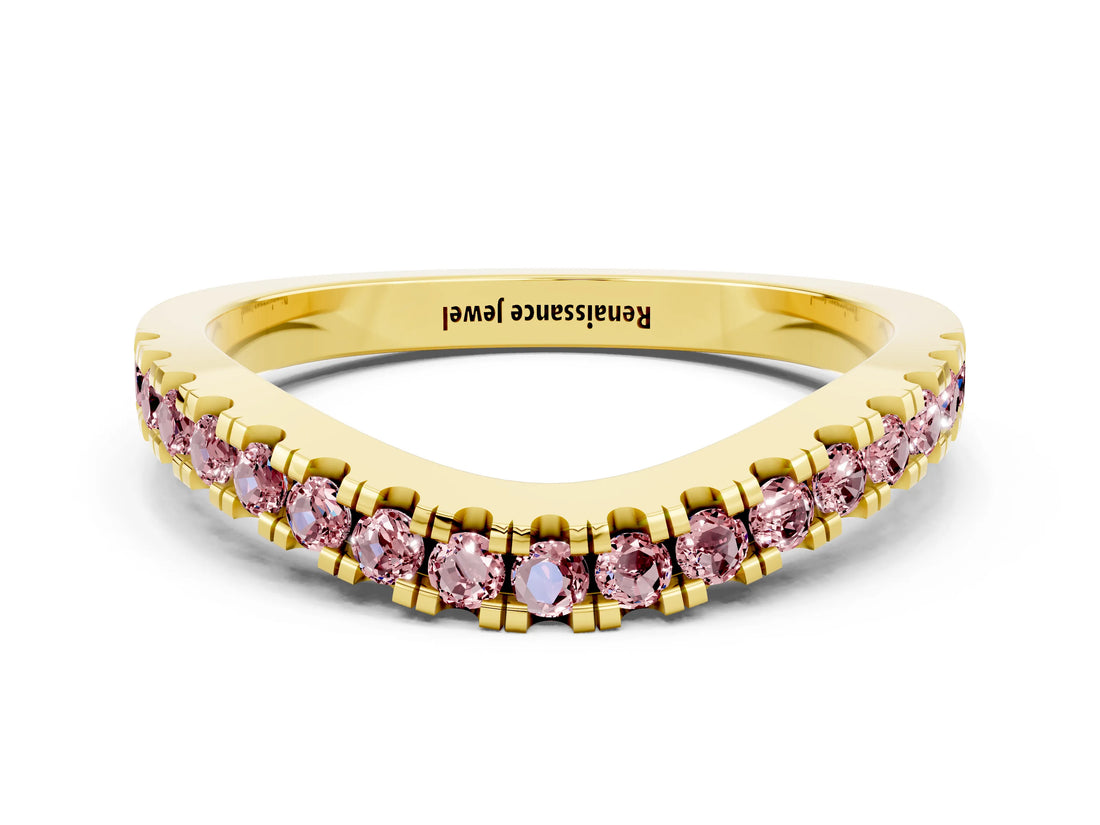Yellow gold Round Morganite Pavé Curved Band with Shared Prong Setting_6