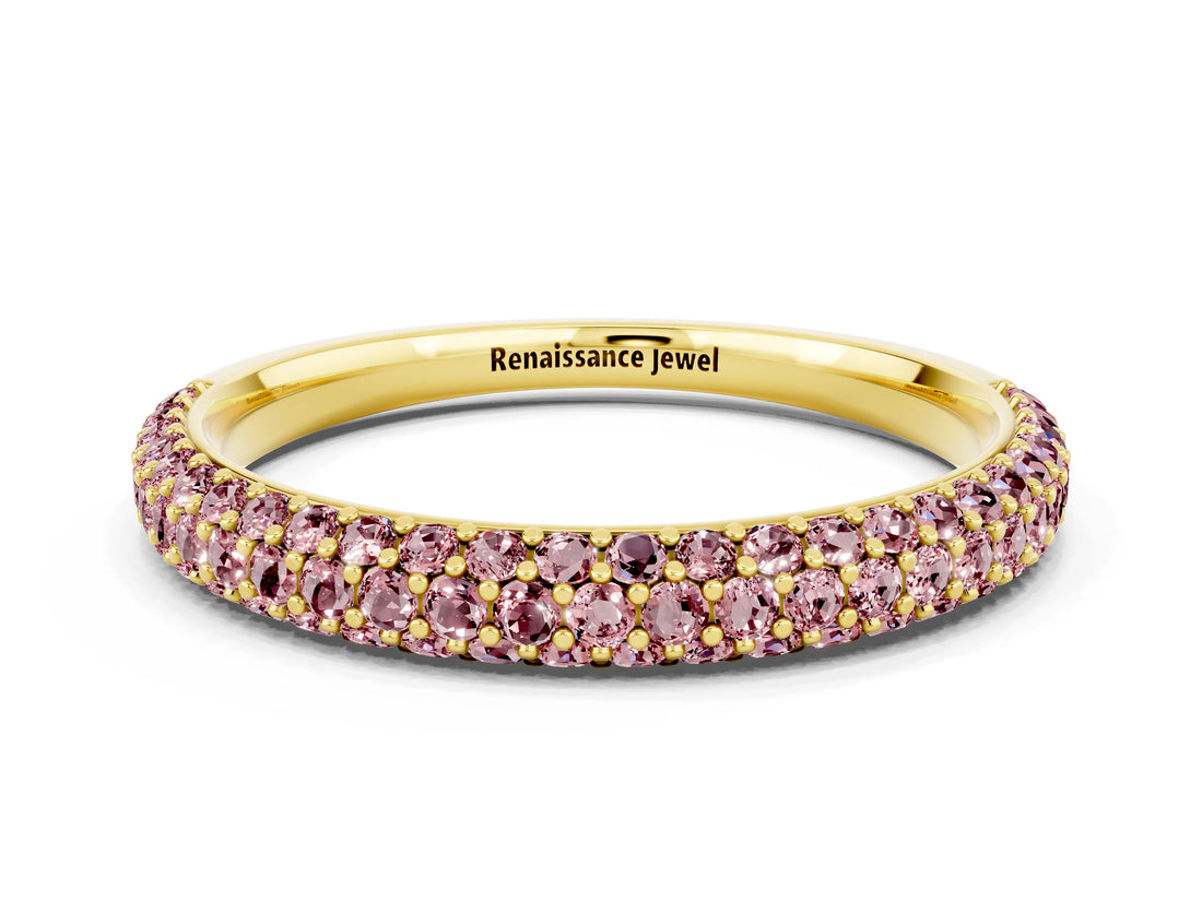 Yellow gold Round Morganite Pavé Eternity Band with Shared Prong Setting_6