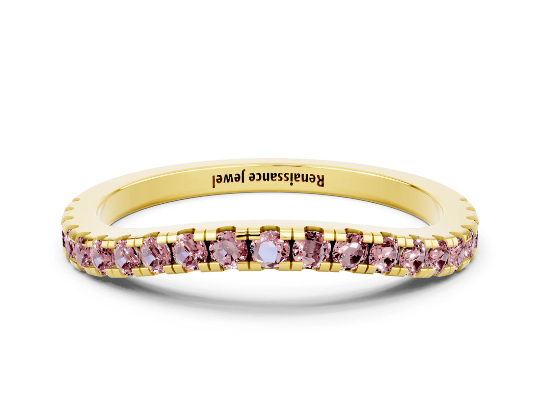 Yellow gold Round Morganite Pavé Half Eternity Band with Shared Prong Setting_6