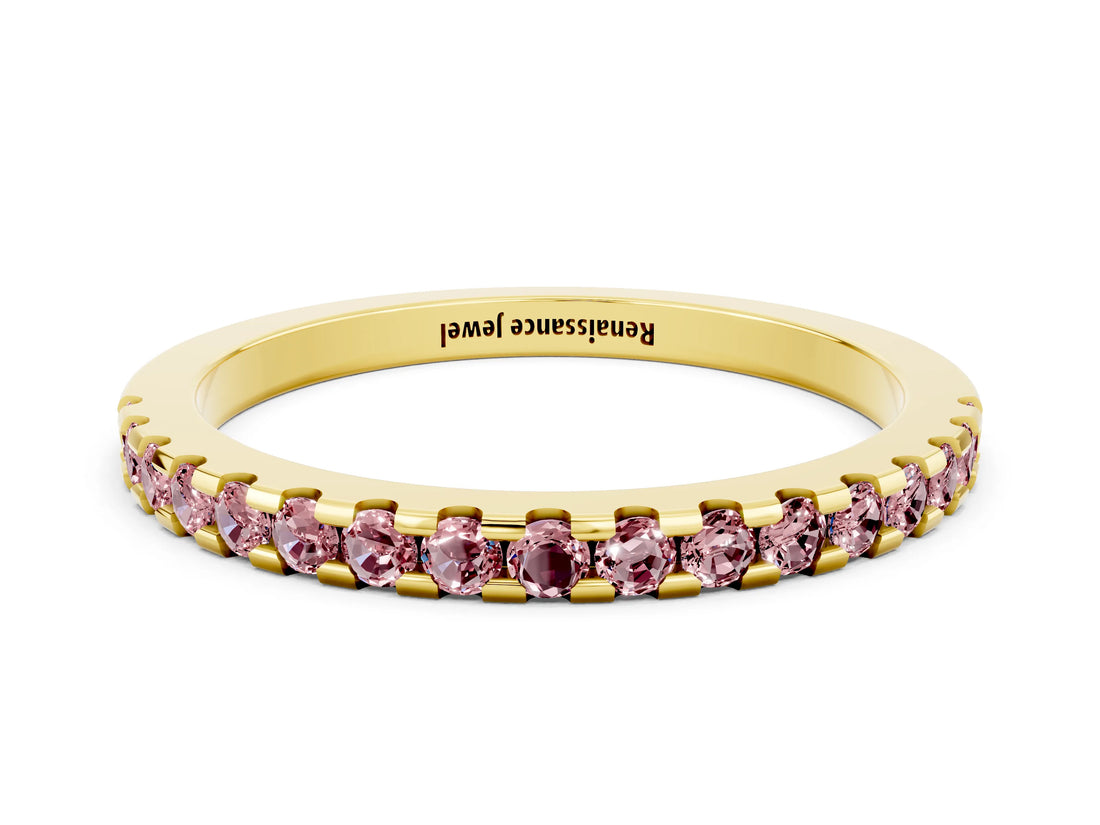 Yellow gold Round Morganite Pavé Set Eternity Band with Micro Prong Setting_6