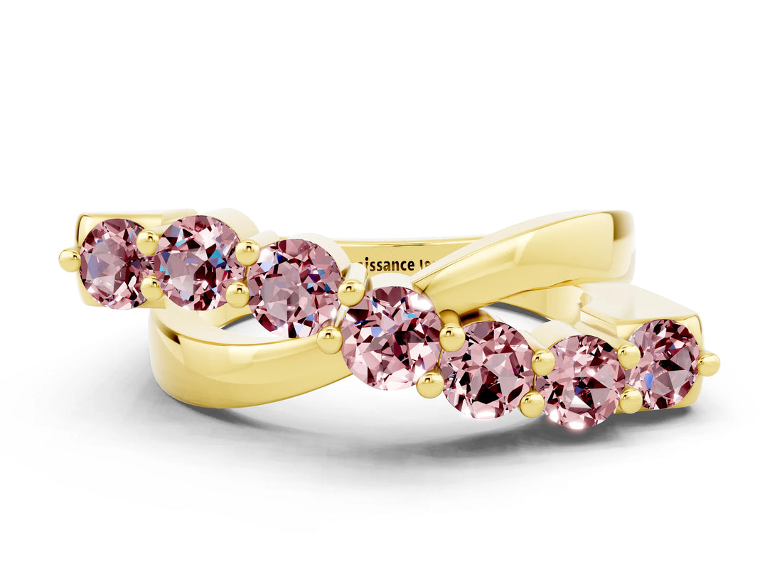 Yellow gold Round Morganite Prong-Set Crossover Band_6