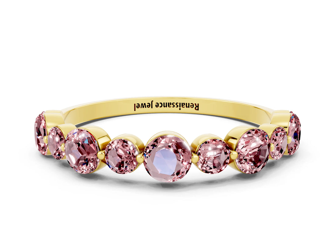 Yellow gold Round Morganite Scalloped Prong Set Eternity Band_18