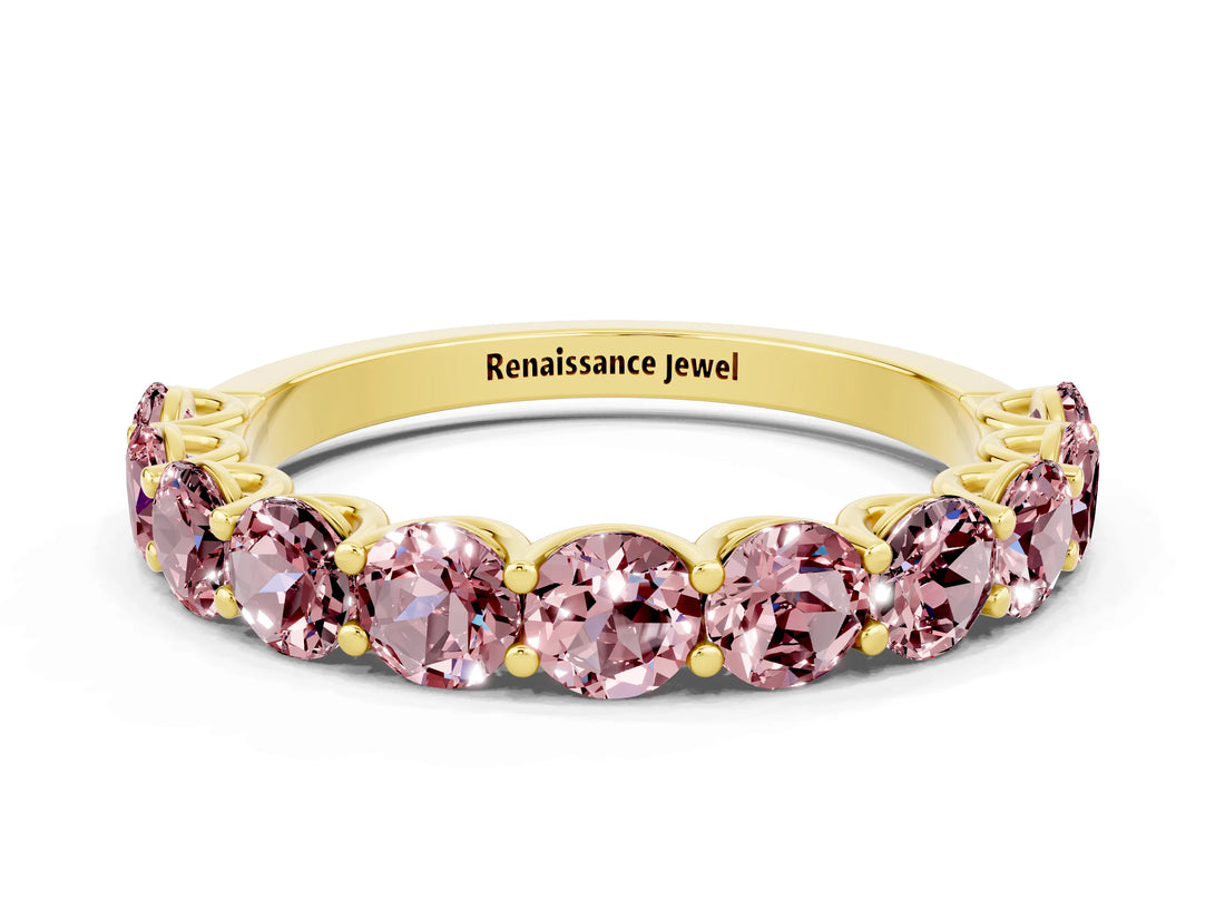 Yellow gold Round Morganite Shared Prong Eternity Band_6