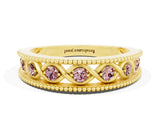 Yellow gold Round Morganite Twist Milgrain Band with Bezel Setting_12