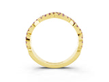 Yellow gold Round Morganite Twisted Eternity Band with Pavé and Shared Prong Setting_25