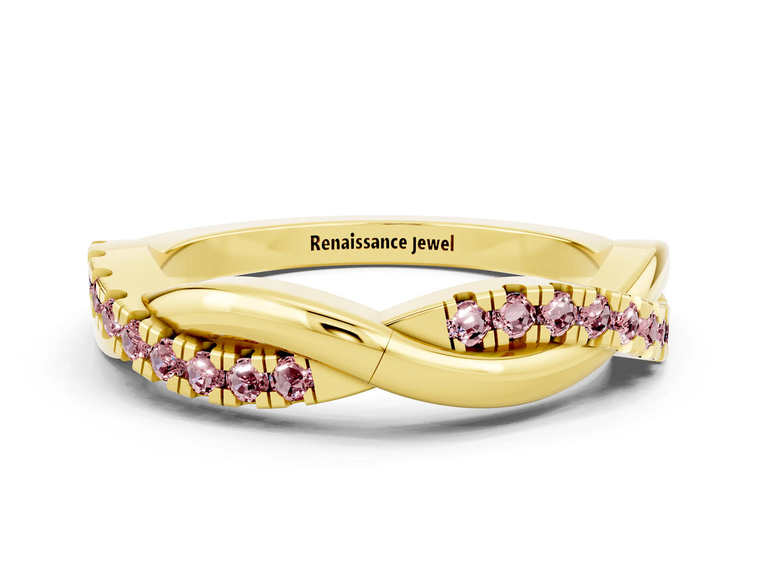 Yellow gold Round Morganite Twisted Infinity Band with Prong Setting_6
