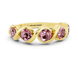 Yellow gold Round Morganite Wave Band with Channel Setting and Shared Prongs_6