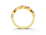 Yellow gold Round Morganite Wave Band with Channel Setting and Shared Prongs_9