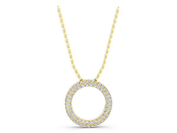 Yellow gold Round Pavé Diamond Circle Pendant