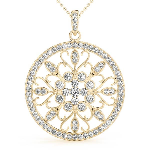 Yellow gold Round Pavé Diamond Filigree Pendant