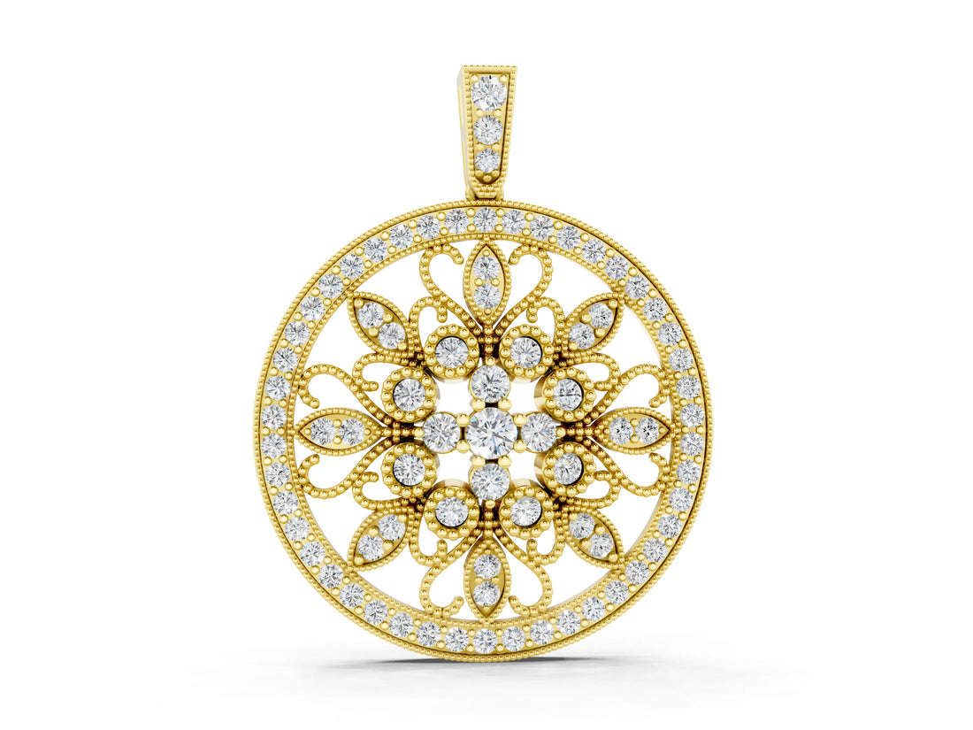 Yellow gold Round Pavé Diamond Filigree Pendant_4