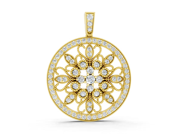 Yellow gold Round Pavé Diamond Filigree Pendant