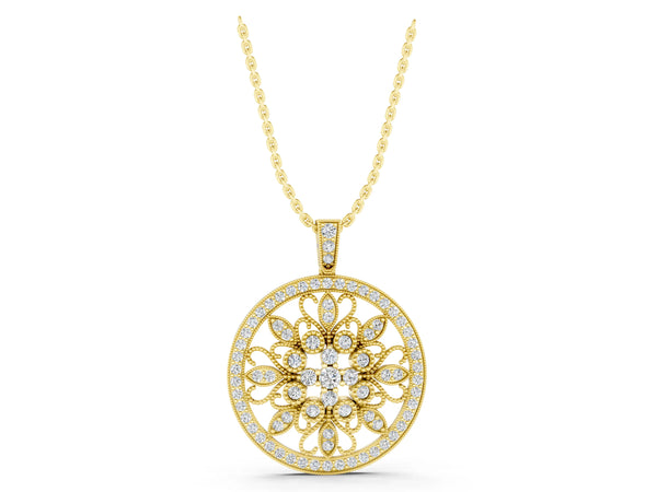 Yellow gold Round Pavé Diamond Filigree Pendant